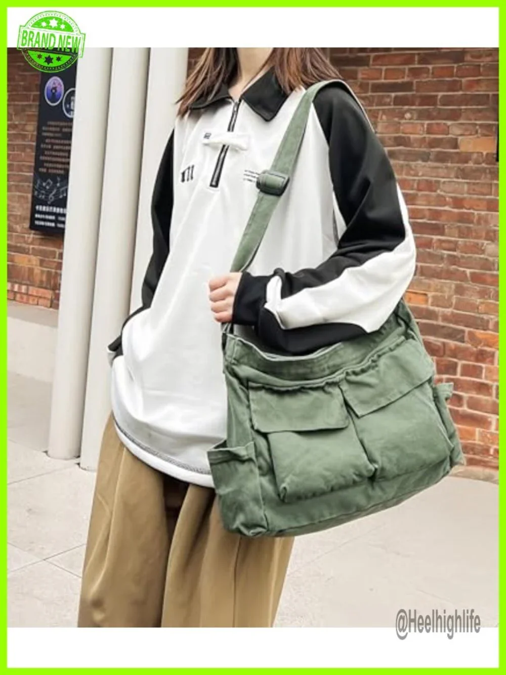 Canvas Grunge Hobo Bag Crossbody Messenger Tote with Multiple Pockets